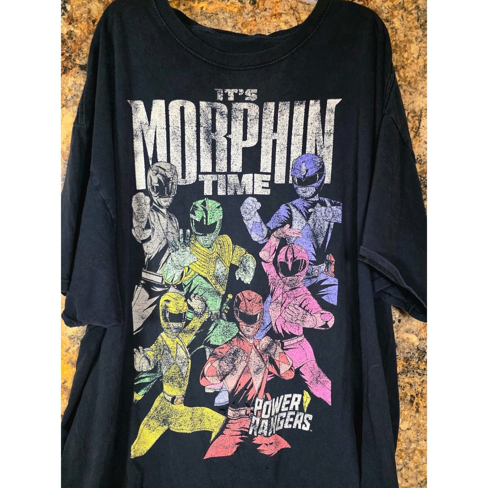 Power Rangers Its Morphin Time Graphic T-Shirt Black Distressed Mens XL